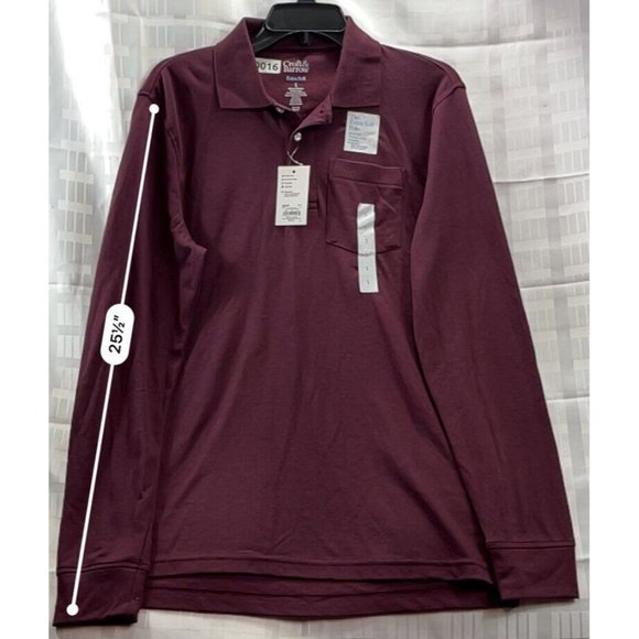 croft and barrow Mens long sleeve Polo size s Color Red Burgandy One Pocket - Picture 6 of 8